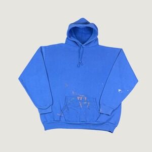 Vintage Sportswear Royal Blue Paint Splatter Hoodie XL Made in USA Distressed
